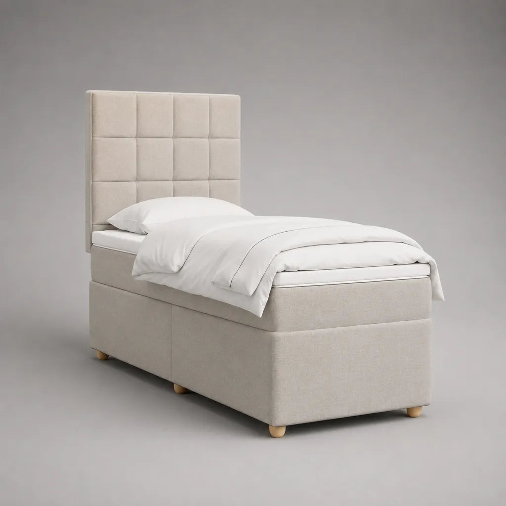 Letto singolo imbottito rettangolare 90 x 190 cm con testiera trapuntata in poliestere beige chiaro