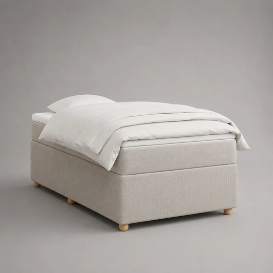 Letto singolo beige chiaro con base imbottita e materasso in schiuma, 90 x 200 cm