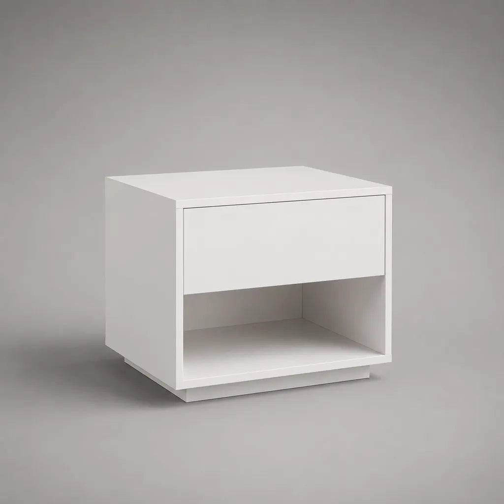 Comodino rettangolare bianco in pannello MDF con cassetto e vano aperto, 45 x 40 x 50 cm