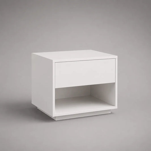 Comodino rettangolare bianco in pannello MDF con cassetto e vano aperto, 45 x 40 x 50 cm