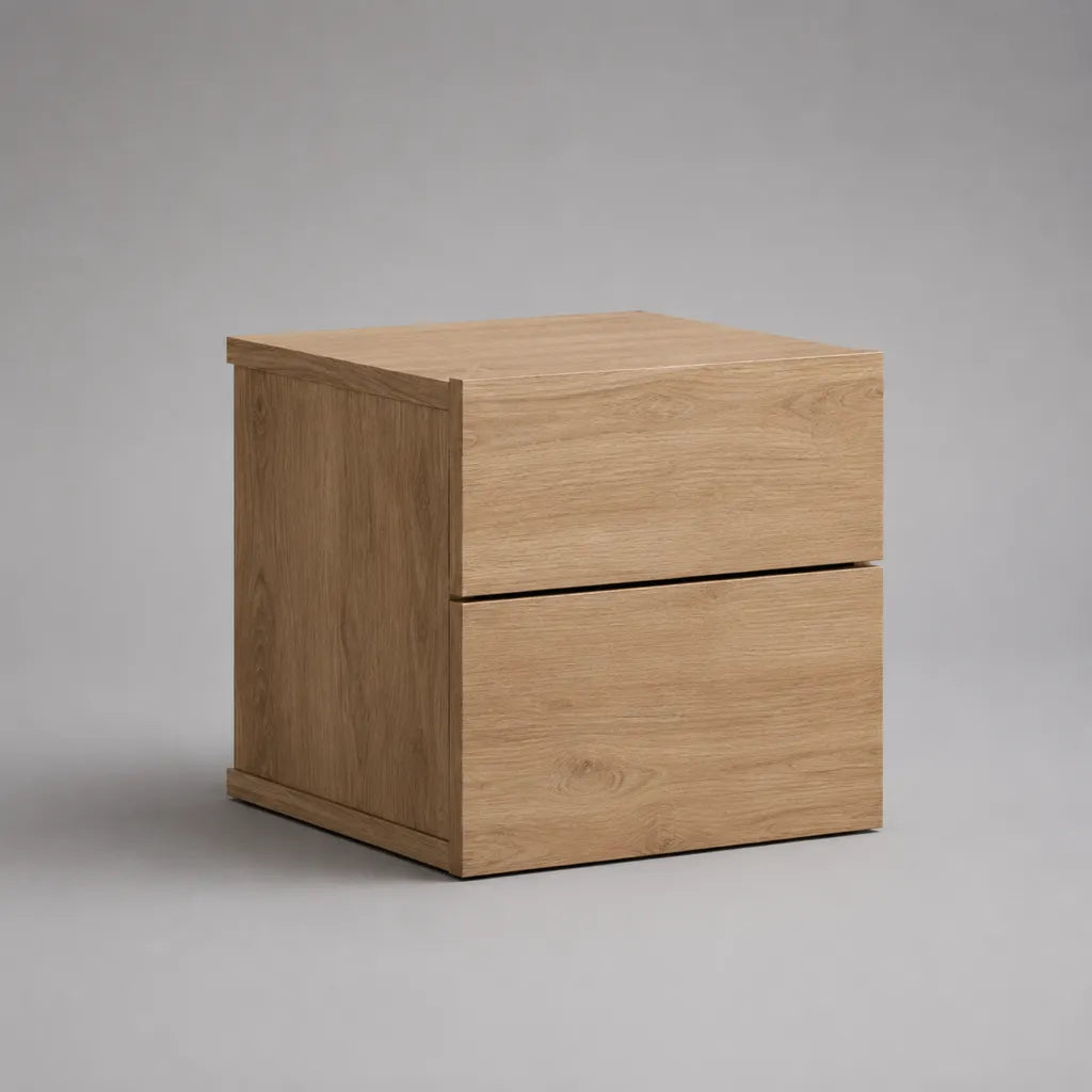 Comodino con 2 cassetti in pannello truciolare melaminico, rovere chiaro, 40 × 35 × 45 cm