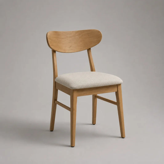Sedia da pranzo imbottita in legno e tessuto beige, schienale curvo, rovere naturale, 48 x 54 x 80 cm